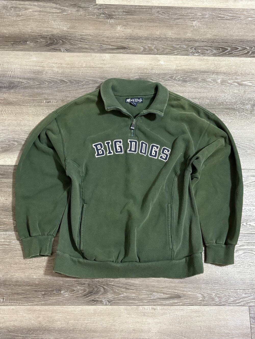 Vintage Big Dogs Logo Spellout Green Quarter Zip Preppy Y2K Retro - Men’s Medium
